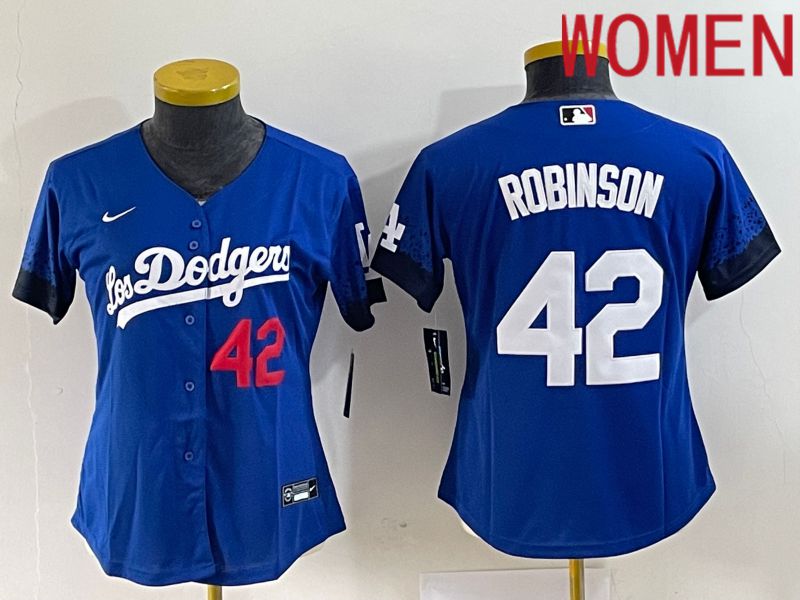 Women Los Angeles Dodgers #42 Robinson Blue City Edition Nike MLB Jerseys->women mlb jersey->Women Jersey